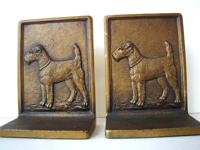 A pair of Airedale bookends by bradley & Hubbard circa 1925